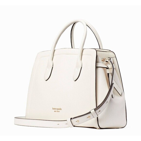 New Kate Spade Knott Pebble Leather Large Satchel Leather Cream - Picture 3 of 5